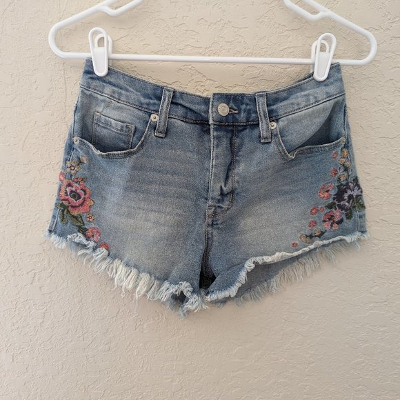 Mossimo Floral Embroidered Denim Cut Off Shorts, Sz 4/27, Y2K, 00's - Picture 1 of 6